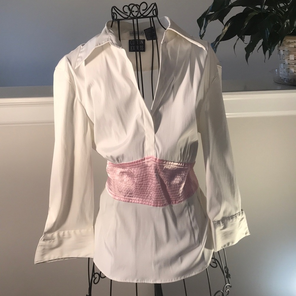Vintage White Blouse with Pink Accent